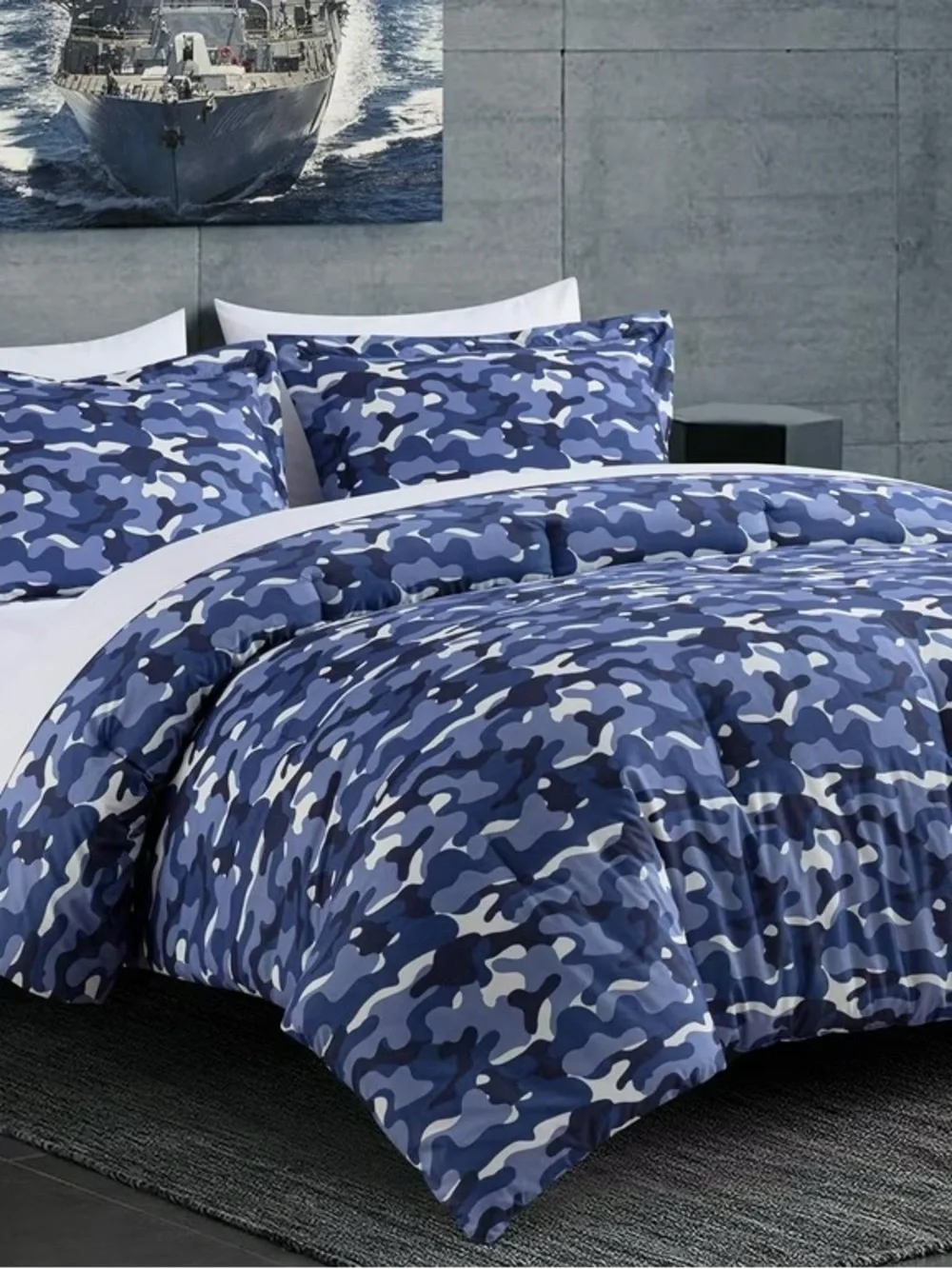 Blue Camouflage Queen 3 piece Comforter Set